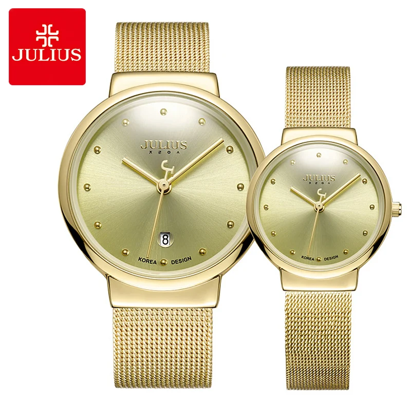 

Thin Men's Watch Women's Watch Japan Quartz Couple Hours Fashion Gold Stainless Steel Bracelet Lover's Birthday Gift Julius Box