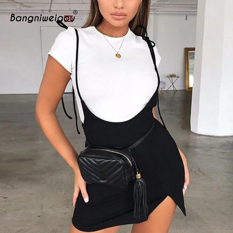 Bangniweigou Spring Autumn Casual Split Strap Skirt Black Women Harajuku 2019 Short Overalls Skirts School Girl Style | Женская одежда