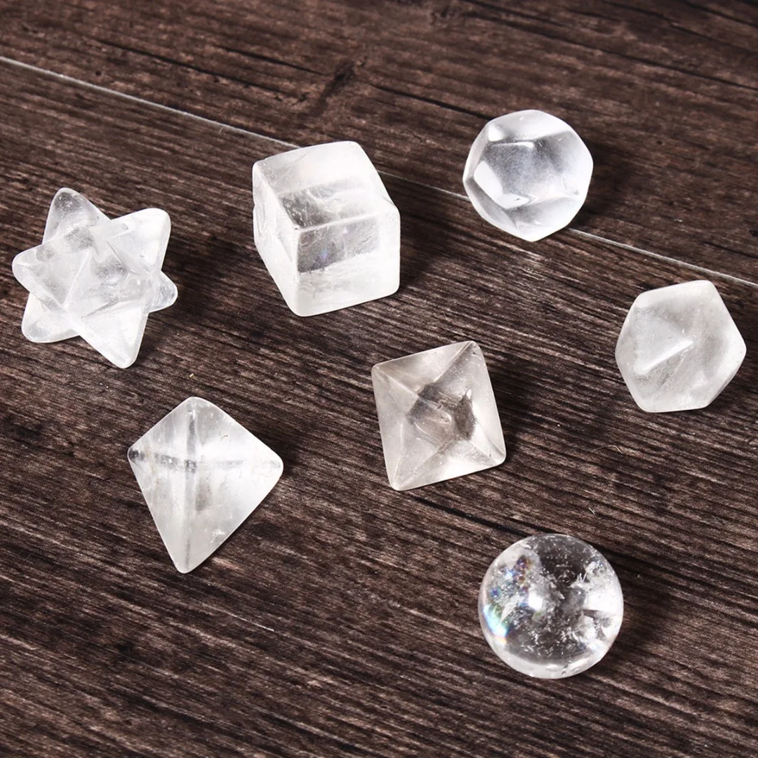 

Clear Quartz 7pcs Platonic Solids Sacred Geometric Set Meditation Crystal Gifts