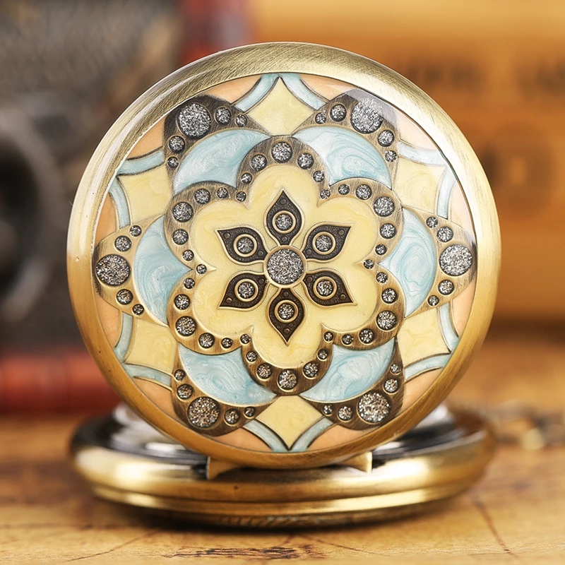 Elegant Marble Lines Epoxy Flower Mechanical Pocket Watch Pendant Chain Graceful Ladies Women Deco Clock Best Girl Birthday Gift | Наручные
