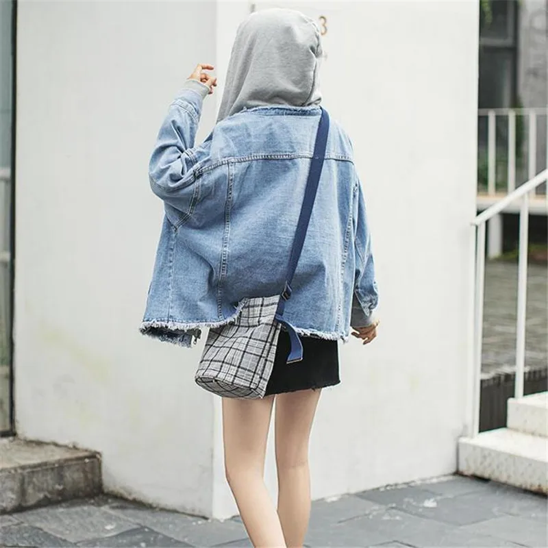Womens Denim Jacket Hooded Oversized Blue Jeans Coat Women Loose Casual Hiphop Streetwear Patchwork Cotton Clothing D690 | Женская