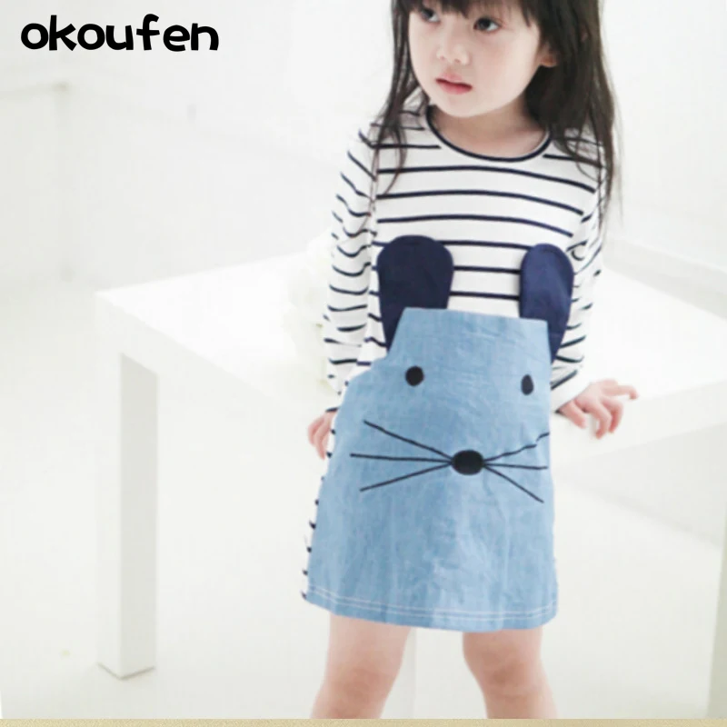2018 new toddler girl clothing brand Baby girl long sleeve T-shirt dress cartoon Girls dress striped mice denim patchwork dress
2018 new toddler girl clothing brand Baby girl long sleeve T-shirt dress cartoon Girls dress striped mice denim patchwork dress