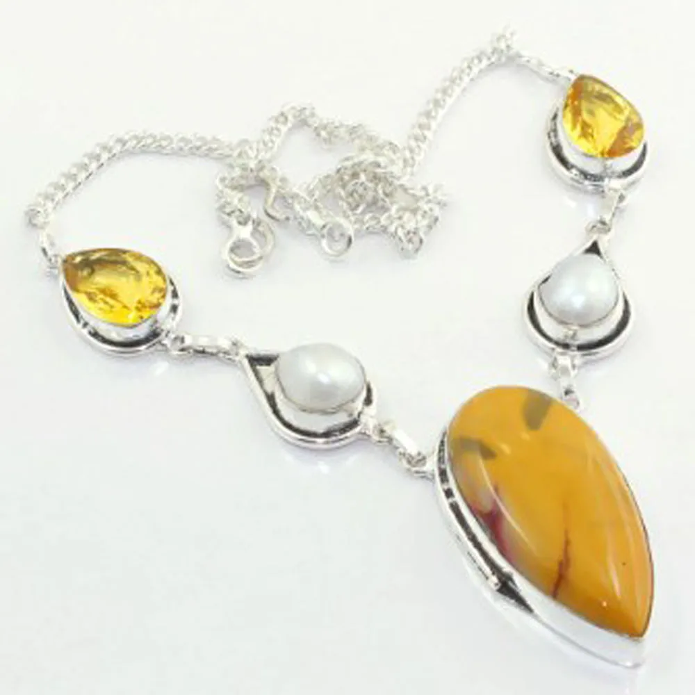 Mookaite Jaspers & Citrines & Pearls Necklace Silver Overlay over Copper ,42.1cm, N3748
Mookaite Jaspers & Citrines & Pearls Necklace Silver Overlay over Copper ,42.1cm, N3748