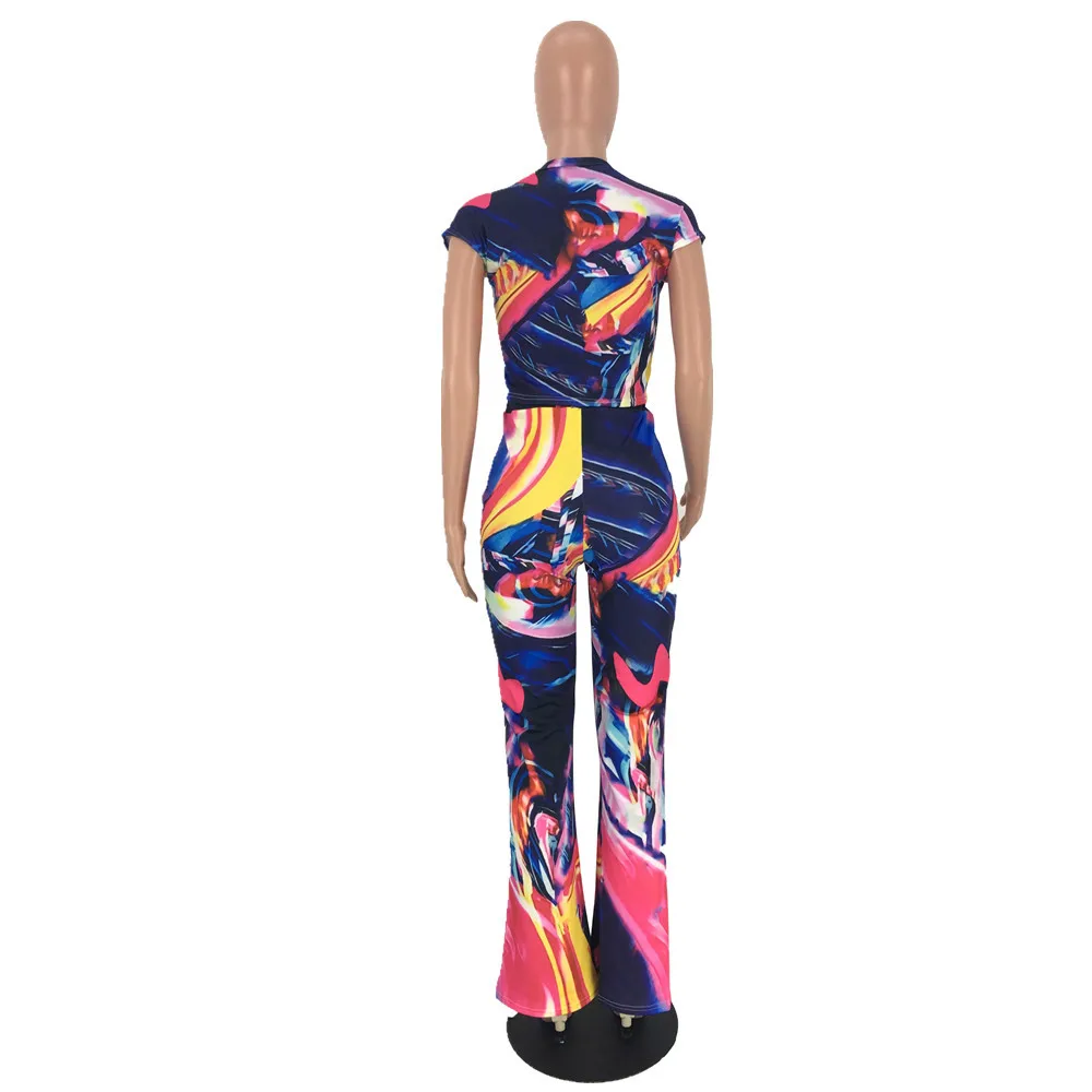 summer new Sexy casual outfits tracksuit women short sleeve top flare long pants two piece set Multicolor printing
summer new Sexy casual outfits tracksuit women short sleeve top flare long pants two piece set Multicolor printing