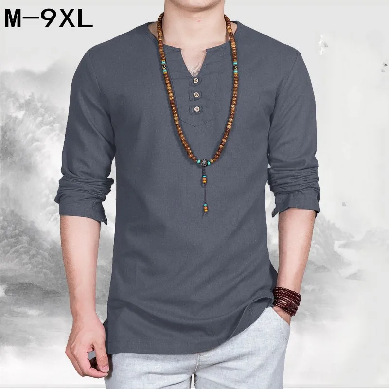 Top Linen men big v-neck t shirt Chinese style fat guy plus size men's Casual long-sleeve large T-shirt 7XL 8XL 10xl bust 162 cm
Top Linen men big v-neck t shirt Chinese style fat guy plus size men's Casual long-sleeve large T-shirt 7XL 8XL 10xl bust 162 cm