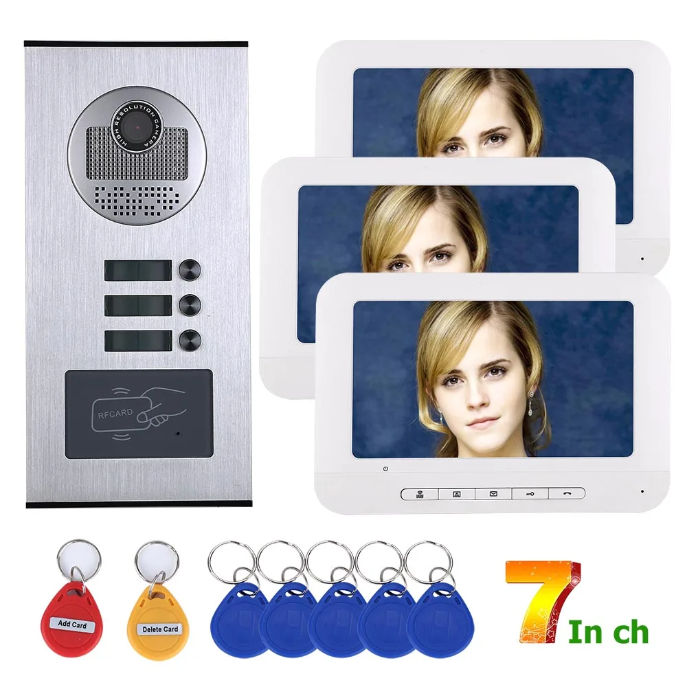 MAOTEWANG Video Intercom Systems 3 apartments 7 inch Video Door Phone System RFID IR-CUT HD 1000TVL Doorbell Camera
MAOTEWANG Video Intercom Systems 3 apartments 7 inch Video Door Phone System RFID IR-CUT HD 1000TVL Doorbell Camera