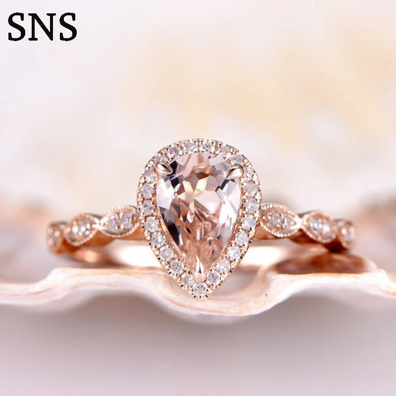 Натуральное морганитное кольцо Peart Cut 6*8 мм розовый цвет с EF размер Melee Moissanite Promise 14k