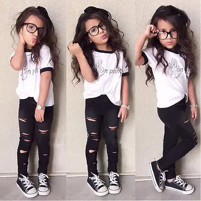 Tops Ripped Pants Cut Trousers 2pcs Outfits Set 2PCS Cute Baby Kids Girls Summer Clothes Sets Fashion Outfits 2 3 4 5 6 7 Years
Tops Ripped Pants Cut Trousers 2pcs Outfits Set 2PCS Cute Baby Kids Girls Summer Clothes Sets Fashion Outfits 2 3 4 5 6 7 Years