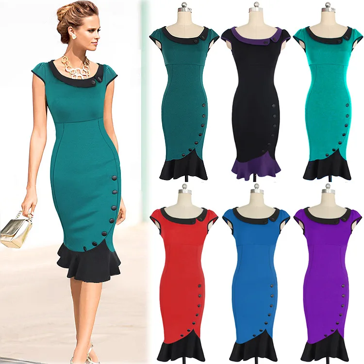 MAYFULL vintage women elegant stitching o-neck empire sleeveless button dress retro lady slim pencil dress evening party dress
MAYFULL vintage women elegant stitching o-neck empire sleeveless button dress retro lady slim pencil dress evening party dress