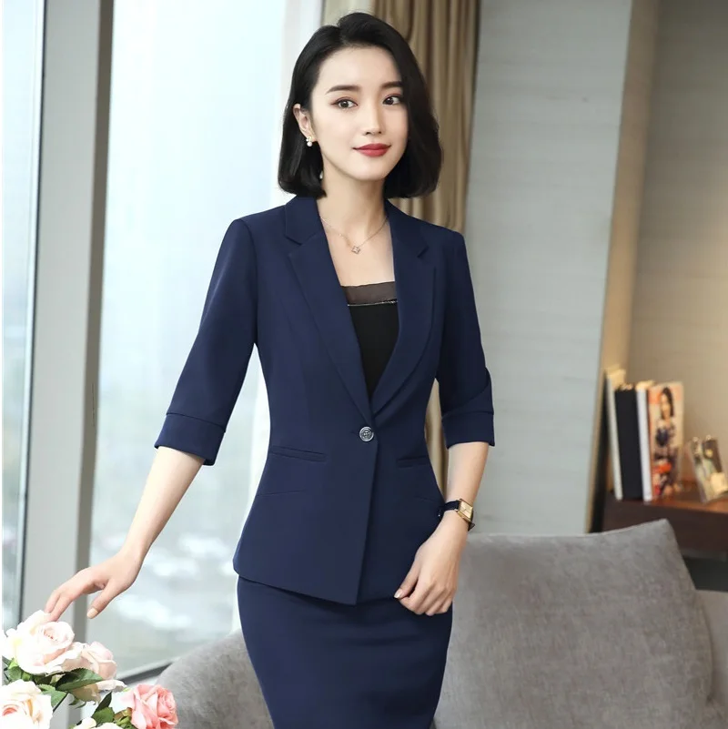 Spring Summer Formal Ladies Navy Blue Blazers Women Jackets Half Sleeve Work Wear Clothes Office Uniform Style
Spring Summer Formal Ladies Navy Blue Blazers Women Jackets Half Sleeve Work Wear Clothes Office Uniform Style