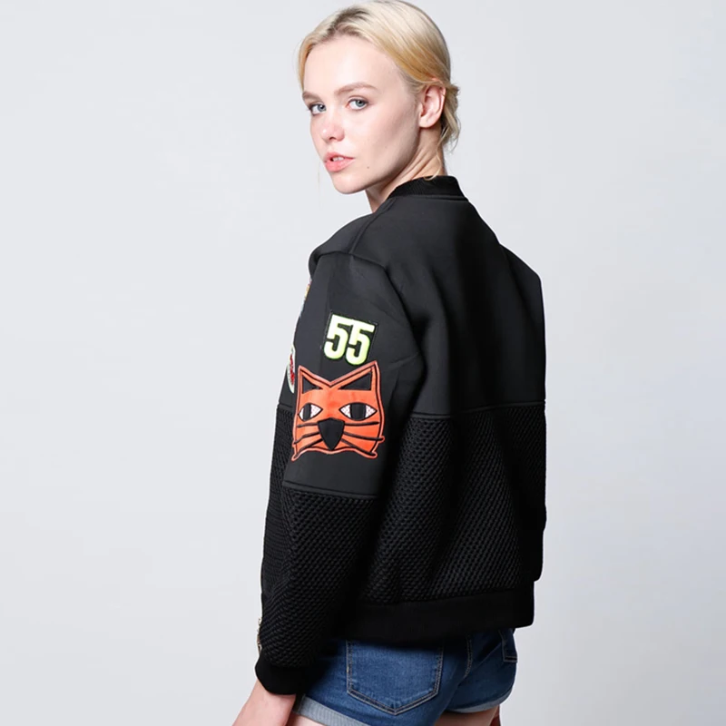 Women Bomber Jacket Appliques Letter Zipper Patchwork Breathable Fabrics Short Coat Spring Autumn Basic Jackets 2017 New Fashion | Женская