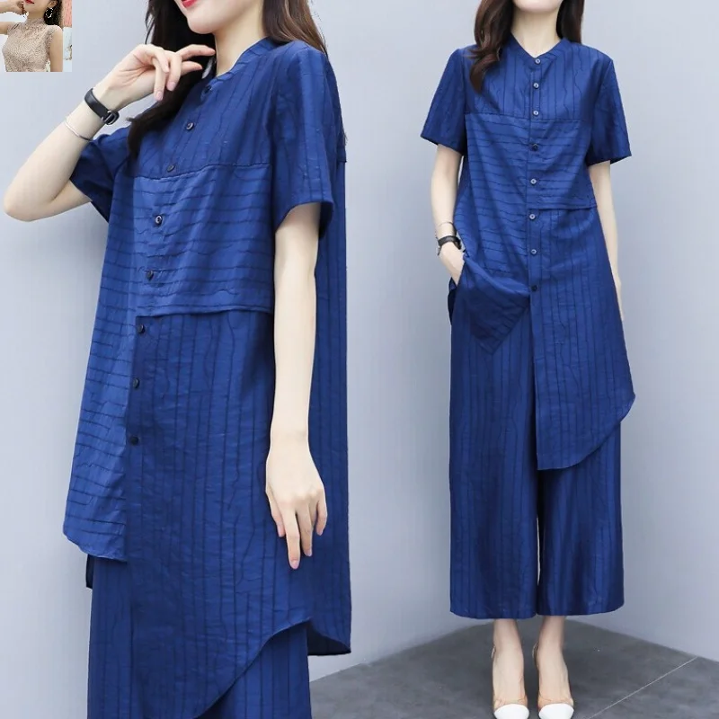 Striped Women Two Piece Outfits Leisure Wide Leg Pants And Top Set women's summer suit year-old female costume conjunto feminino
Striped Women Two Piece Outfits Leisure Wide Leg Pants And Top Set women's summer suit year-old female costume conjunto feminino