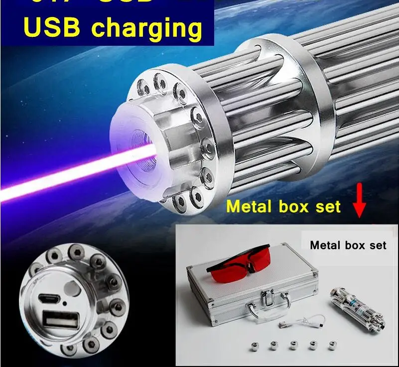 007 USB 100000m High Power Military Blue laser pointer USB charging Metal Box set include pattern caps Lazer Torch Hunting
007 USB 100000m High Power Military Blue laser pointer USB charging Metal Box set include pattern caps Lazer Torch Hunting