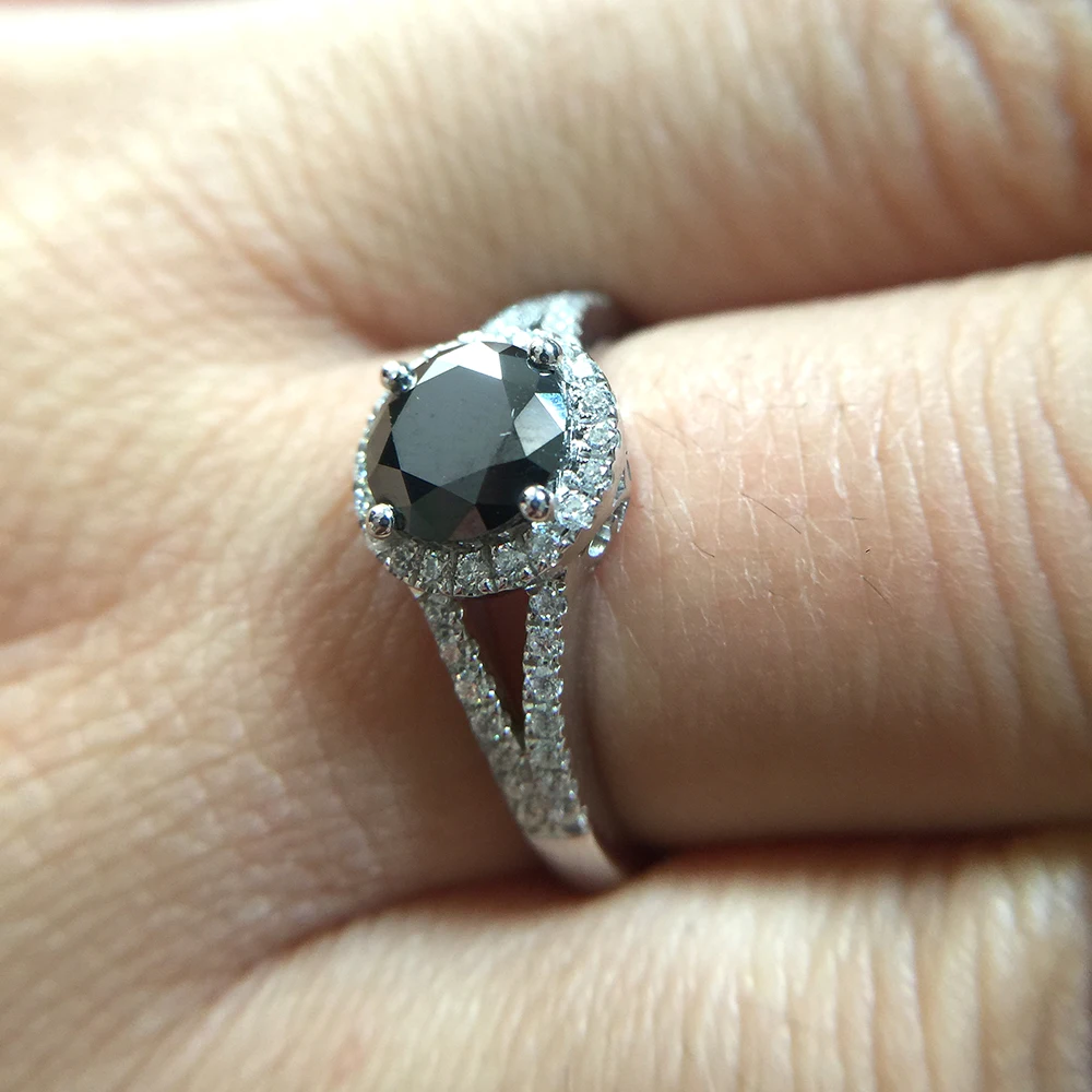 925 серебряный черный круглый Moissanite 2 карат 8 мм лаборатория Алмаз Halo обручальное