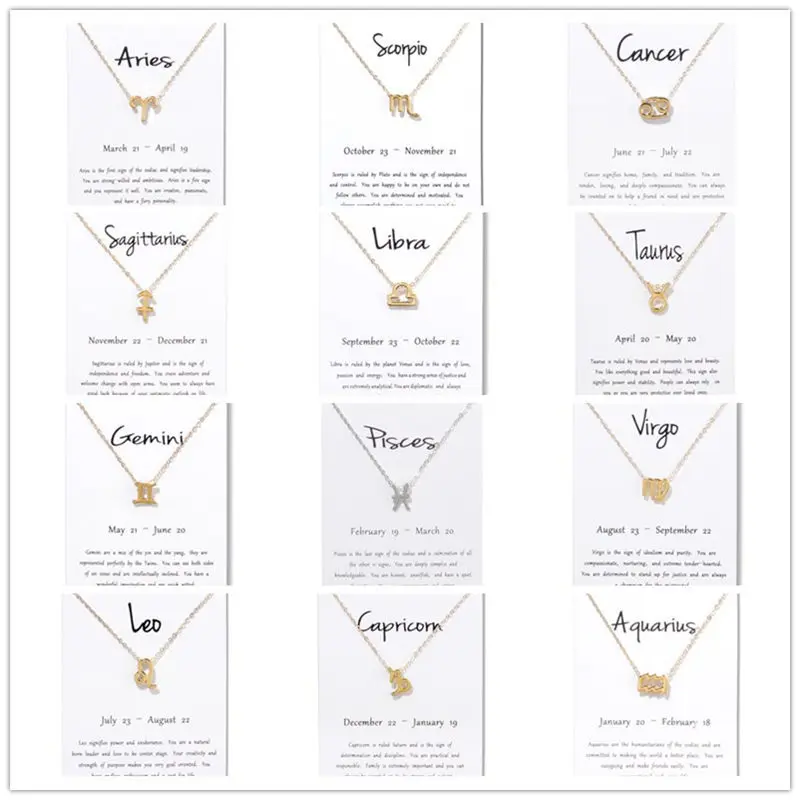 

New Pisces Aquarius Aries Taurus Leo Capricorn Choker Necklace Birthday Gifts 12 Constellation Pendant Necklace With White Card