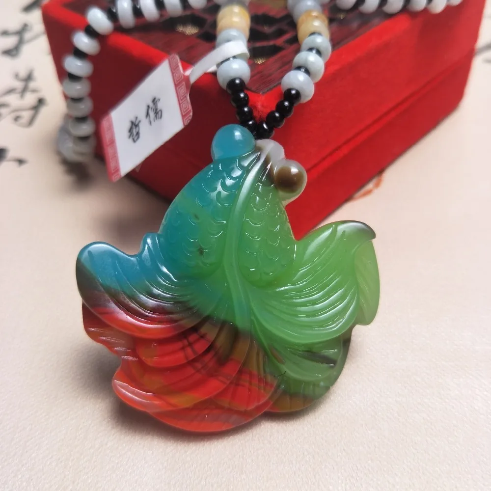 Zheru Jewelry Pure Natural Colorful Jade Carving Multicolor Goldfish Pendant Tricolor Jadeite Bead Necklace Send National Certif
Zheru Jewelry Pure Natural Colorful Jade Carving Multicolor Goldfish Pendant Tricolor Jadeite Bead Necklace Send National Certif