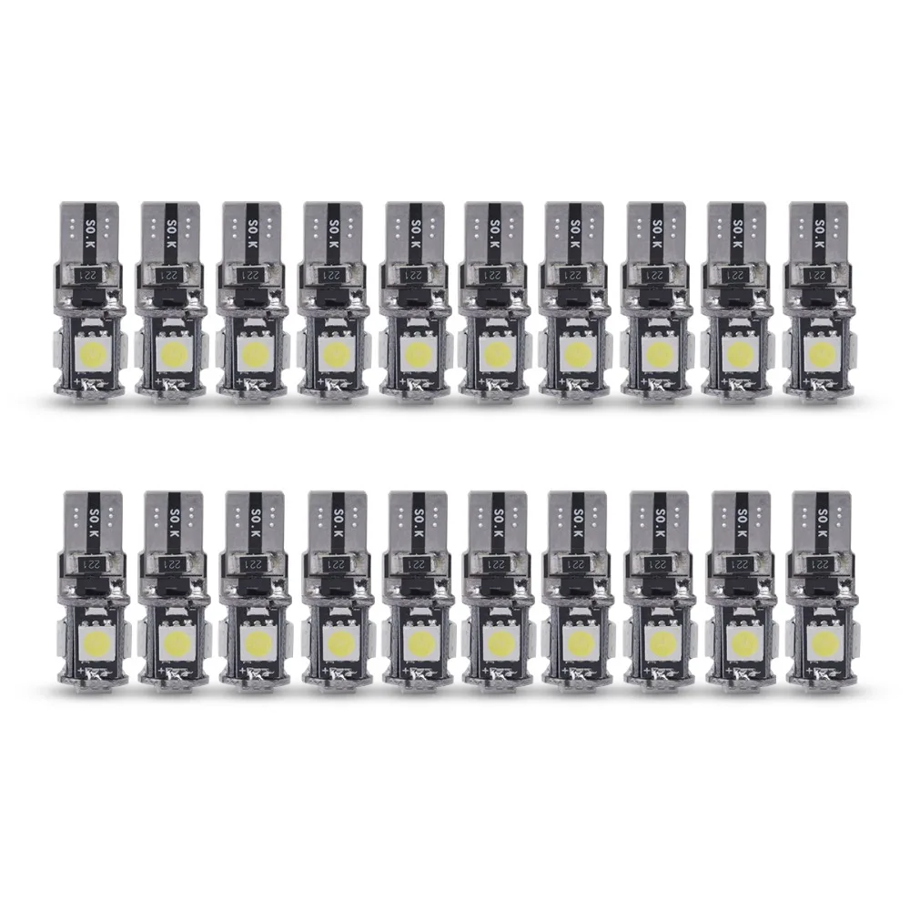 20 шт. светодиодный W5W T10 194 168 Canbus 5050 автомобильный светильник 5 SMD без ошибок