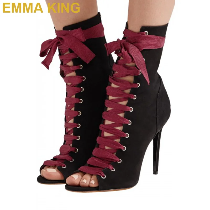 Red Riband Cross-tied Women Ankle Boots Peep Toe Stiletto High Heels Shoes Sexy Ladies Short Booties Spring/Autumn Shoes Woman
Red Riband Cross-tied Women Ankle Boots Peep Toe Stiletto High Heels Shoes Sexy Ladies Short Booties Spring/Autumn Shoes Woman