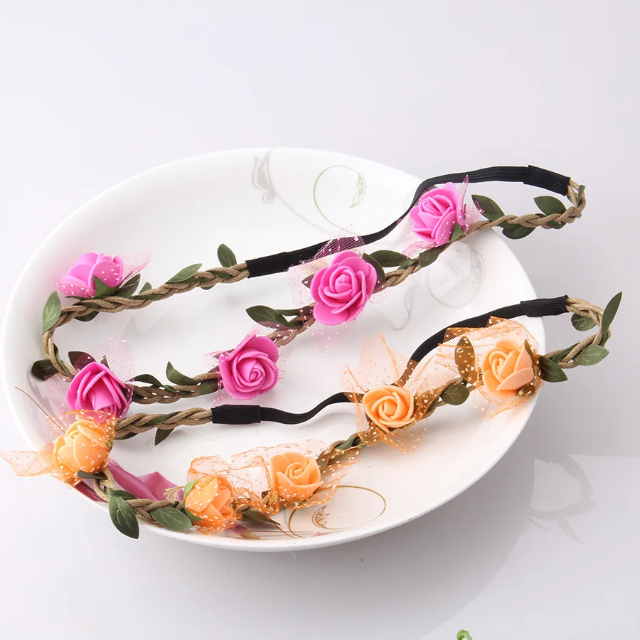 Лидер продаж повязка на голову с цветами и красивыми розами для девочек венок в