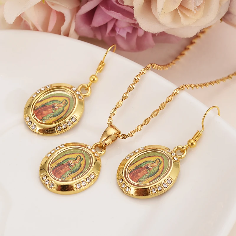 Gold Virgin Mary religions Jewelry Set Trendy Our Lady Women Men party czJewelry Cross Pendant earring Set for women girls gift
Gold Virgin Mary religions Jewelry Set Trendy Our Lady Women Men party czJewelry Cross Pendant earring Set for women girls gift