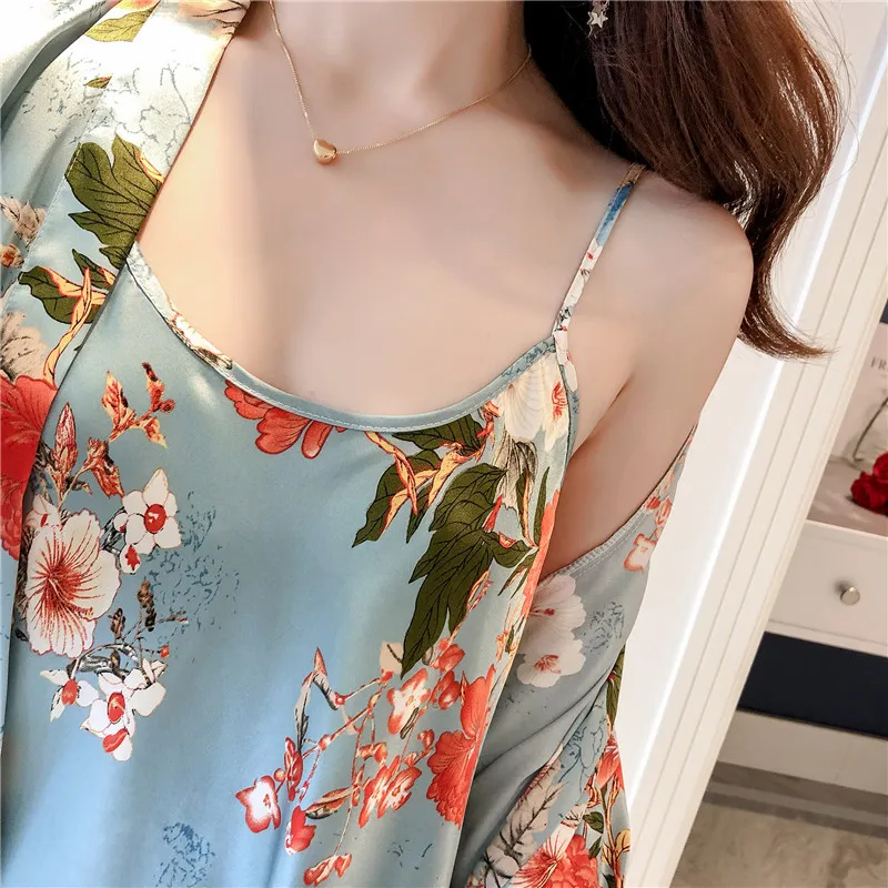 Riowroun 3 PCS Women Pajamas with Pants Sexy Pyjama Satin Flower Print Nightwear Silk Negligee Sleepwear Pijama Home Clothing
Riowroun 3 PCS Women Pajamas with Pants Sexy Pyjama Satin Flower Print Nightwear Silk Negligee Sleepwear Pijama Home Clothing
