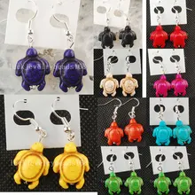 Free Shipping Women Fashion Jewelry Yellow Green Red Brown Purple Blue Howlet Howlite Turtle Beads Dangle Earrings WFH533