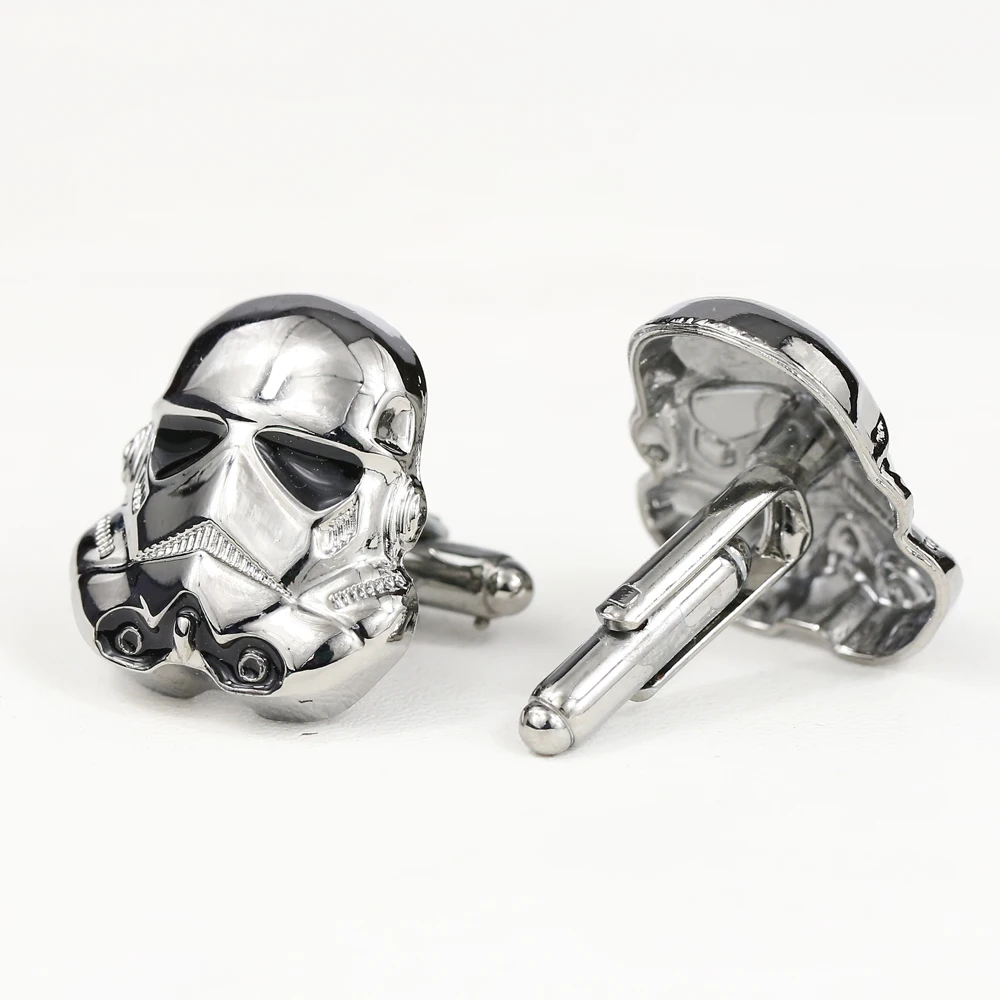 

War Star Cufflinks Galactic Empire Imperial Stormtrooper Enamel Mask Shirt Brand Cuff Buttons Silver Plated Cuff Links Jewelry