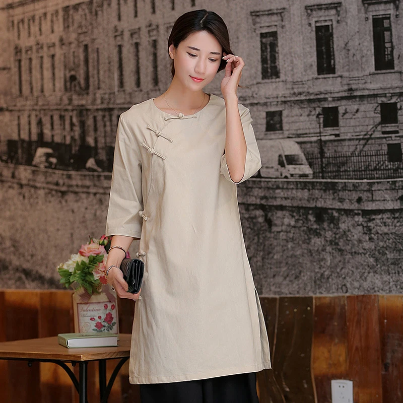 Chinese National Cotton Linen Solid Color Cheong-sam Blouse Women Loose O-Neck Handmade Button Long Shirt Lengthen Tops
Chinese National Cotton Linen Solid Color Cheong-sam Blouse Women Loose O-Neck Handmade Button Long Shirt Lengthen Tops