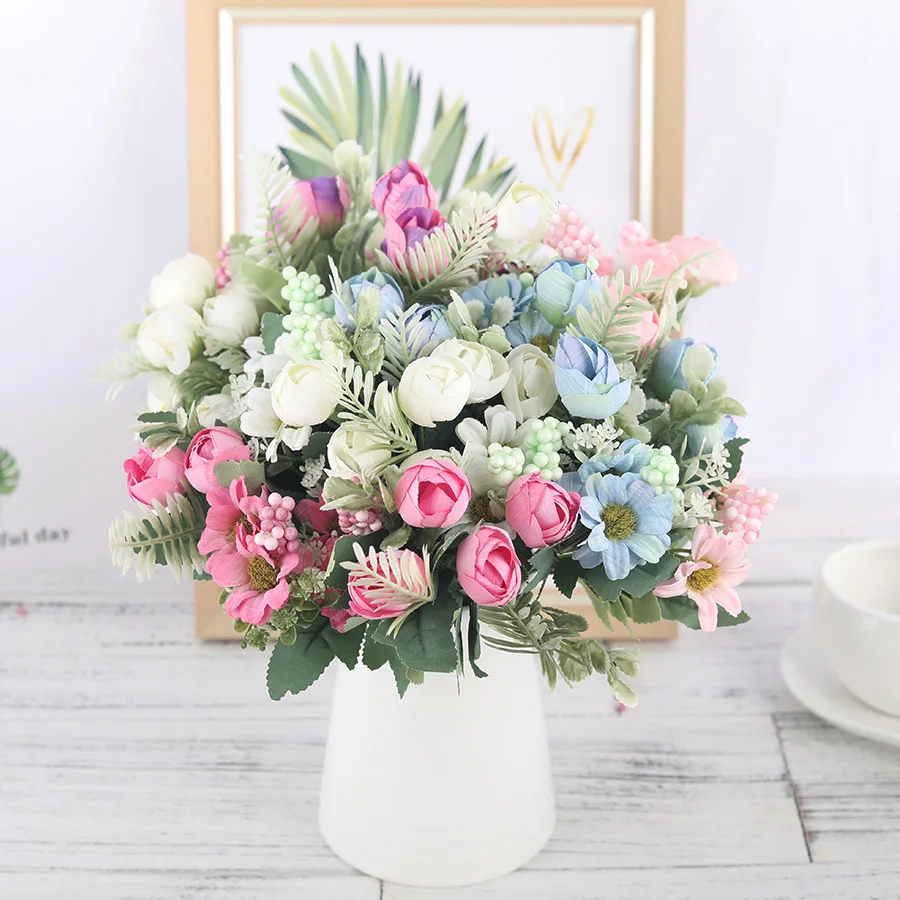 Rose Artificial Silk Flowers High Quality Bouquet 12 heads Fake Flowers Daisy Bud Decoration for Wedding Home Foam Accessories
Rose Artificial Silk Flowers High Quality Bouquet 12 heads Fake Flowers Daisy Bud Decoration for Wedding Home Foam Accessories