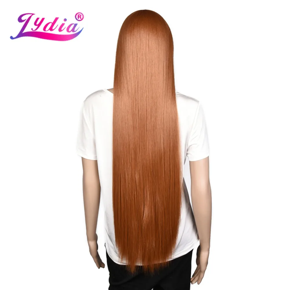 Лидия длинные прямые волосы 28 "натуральный парик опрятная челка косплей