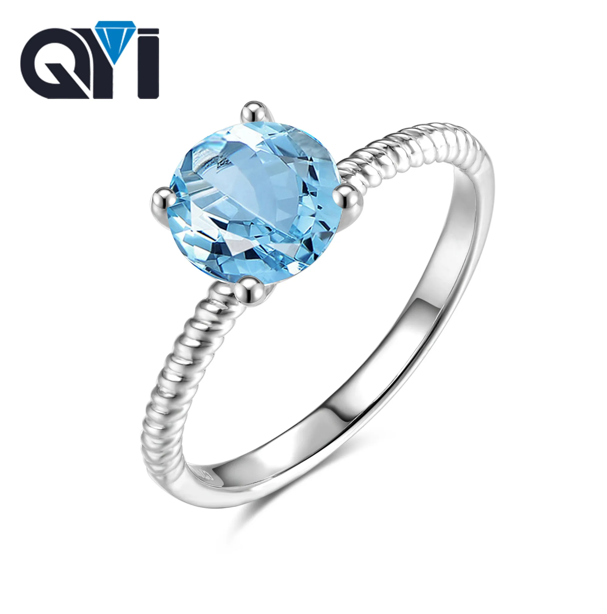 QYI 925 sterling silver 100% natural 1.25 ct blue topaz Round cut pe gemstone ring in jewelry Ms. Engagement Ring Sky Blue Topaz
QYI 925 sterling silver 100% natural 1.25 ct blue topaz Round cut pe gemstone ring in jewelry Ms. Engagement Ring Sky Blue Topaz