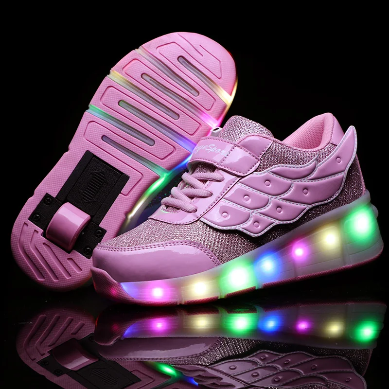 Hot New Pink Wing USB Charging Fashion Girls Boys LED Light Roller Skate Shoes For Children Kids Sneakers With Wheels One wheels
Hot New Pink Wing USB Charging Fashion Girls Boys LED Light Roller Skate Shoes For Children Kids Sneakers With Wheels One wheels