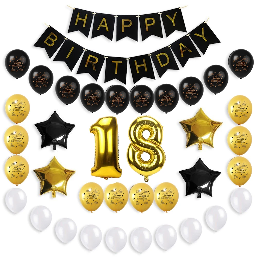 ZLJQ 37Pcs/Set 18th Happy Birthday Party Balloons Supplies 18 Year Foil Ball 12" Gold, White & Black Latex Balloon Decorations
ZLJQ 37Pcs/Set 18th Happy Birthday Party Balloons Supplies 18 Year Foil Ball 12" Gold, White & Black Latex Balloon Decorations