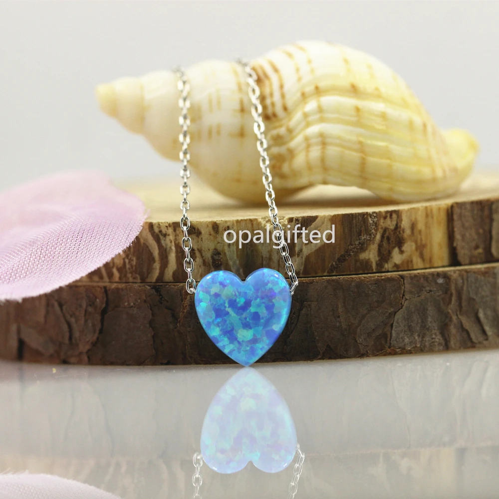 Ожерелье с подвеской в форме сердца из опала op06 светло-голубого цвета - купить по