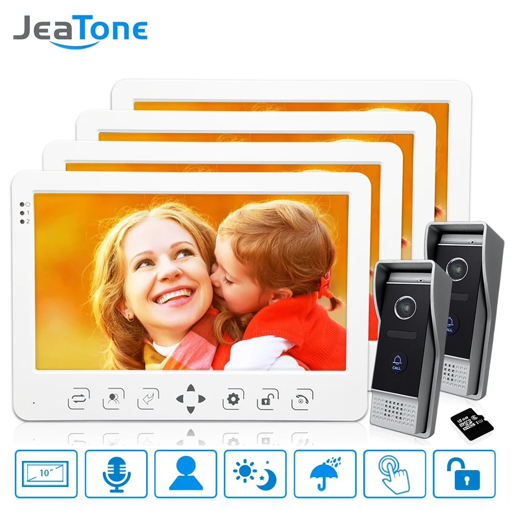 

10''Video Door Phone Doorbell Intercom System 4*Touch Key Monitor+2* 1200TVL Call Button+16G Card Motion Detection/Voice Message