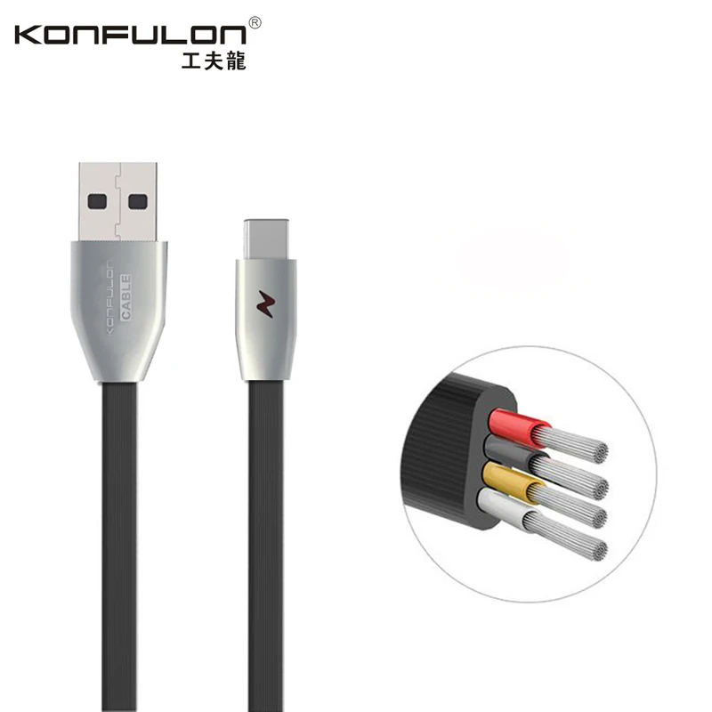 Konfulon 1 м Type C кабель для синхронизации и зарядки TPE плоская лапша 3A мобильный