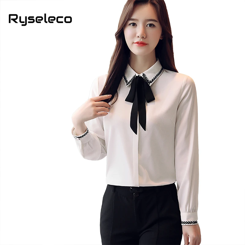 Ryseleco New Chiffon Office Lady Elegant Women Basic Tops Blouses Fashion Black Bow Lace Up Hit Color Brief Design Work Shirts
Ryseleco New Chiffon Office Lady Elegant Women Basic Tops Blouses Fashion Black Bow Lace Up Hit Color Brief Design Work Shirts