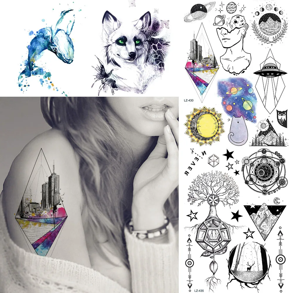 Water Transfer Flash City Geometric UFO Badge Fake Tattoos Stickers Black Waterproof Tattoo Temporary Women Men Arm Wrist Tato
Water Transfer Flash City Geometric UFO Badge Fake Tattoos Stickers Black Waterproof Tattoo Temporary Women Men Arm Wrist Tato