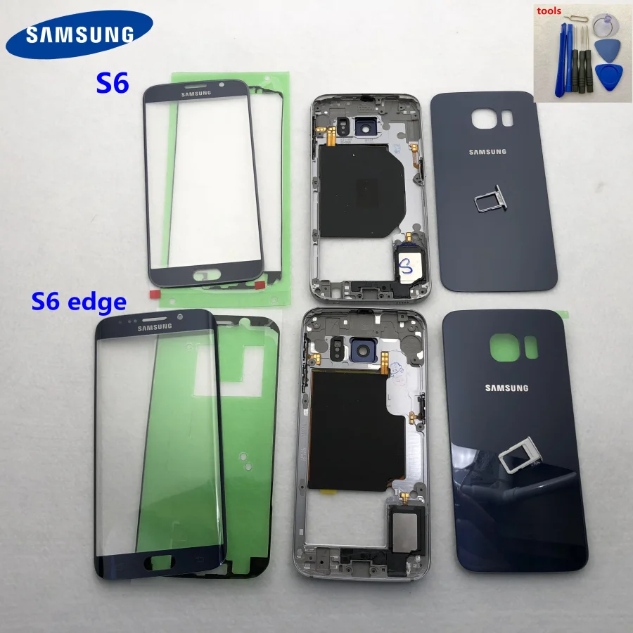 Для Samsung Galaxy S6 G920 G920F G925F G9200 задняя крышка батарейного отсека Передняя средняя рамка Edge G925 полный корпус