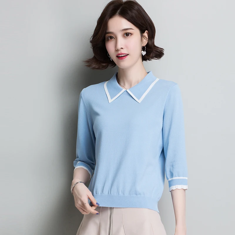 New Arrival Lady Spring Turn-down Collar Knit Blouse Tops Elegant Half Sleeve Knit Blouse Shirt Korean style
New Arrival Lady Spring Turn-down Collar Knit Blouse Tops Elegant Half Sleeve Knit Blouse Shirt Korean style