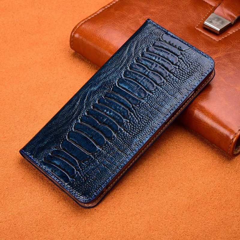 

Luxury Ostrich Foot Grain Phone Case For ZTE Nubia Z17 Mini Cover Flip Stand Card Pocket Genuine Cow Leather Case