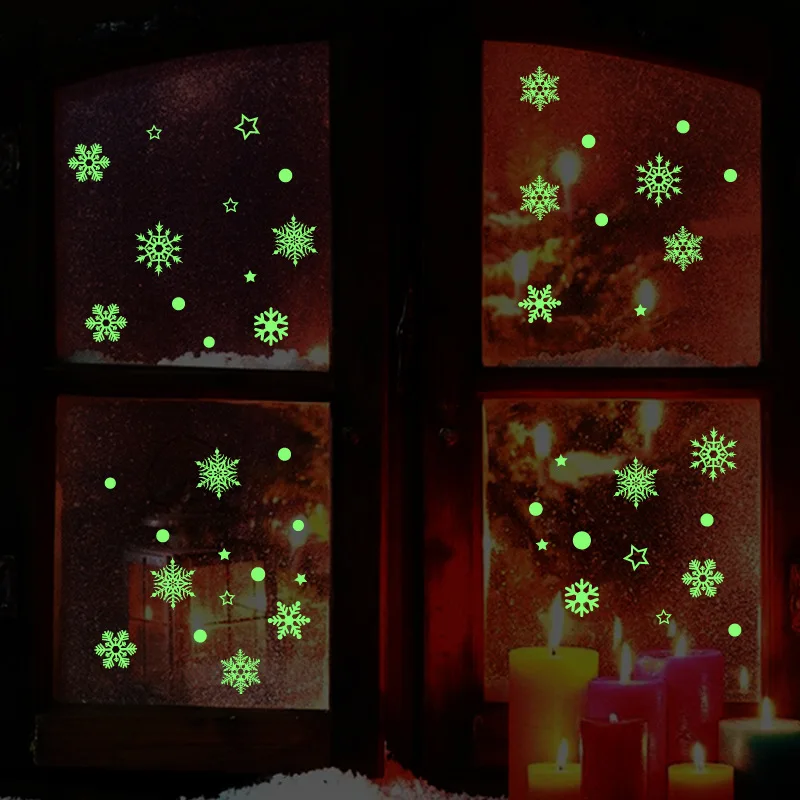 Christmas Snowflake Fluorescence Wall Stickers New Year Window Glass Decoration Self-adhesive Glow in Dark Decals Home | Дом и сад