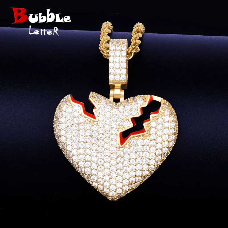Gold Color Broken Heart Pendant Necklace With 4mm Tennis Chain Red Color oil Cubic Iced Zircon Men's Hip hop Jewelry For Gift
Gold Color Broken Heart Pendant Necklace With 4mm Tennis Chain Red Color oil Cubic Iced Zircon Men's Hip hop Jewelry For Gift