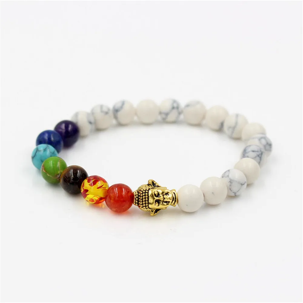 Hand Beaded Yoga 7 Chakra Multi Color Stone Bracelet Natural White Howlite Beads Bracelet Buddha Head Charm Men or Women Jewelry
Hand Beaded Yoga 7 Chakra Multi Color Stone Bracelet Natural White Howlite Beads Bracelet Buddha Head Charm Men or Women Jewelry