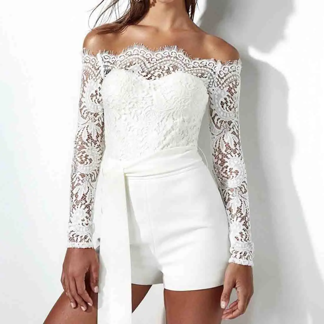 Women Summer Off Shoulder Sexy Playsuits Fashion Ladies Long Sleeve Sheer Lace Hollow Bandage Skinny Rompers Nightclub Jumpsuit
Women Summer Off Shoulder Sexy Playsuits Fashion Ladies Long Sleeve Sheer Lace Hollow Bandage Skinny Rompers Nightclub Jumpsuit