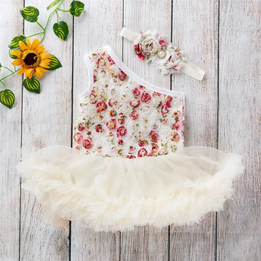 2019 2 PCS Toddler Baby Girls Sleeveless Flower Dress +Headband Outfits Set Casual Outdoor Photograph | Мать и ребенок