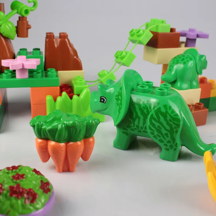40Pcs Set Large particles Animal dinosaur World Model toys Dino Valley Building Blocks Sets Bricks Compatible Duploe