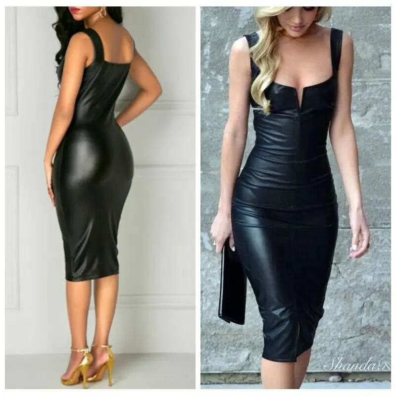 Fashion Women PU Leather Bandage Bodycon Sleeveless Dress Lady Club Party Short Mini Pencil Dress Black Party Dresses
Fashion Women PU Leather Bandage Bodycon Sleeveless Dress Lady Club Party Short Mini Pencil Dress Black Party Dresses