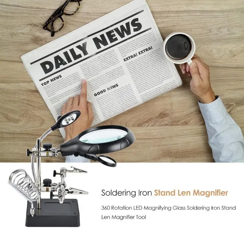 New 360 Rotation LED Magnifying Glass Helping Hand Clip Clamp Soldering Iron Stand Magnifier Welding Rework Repair Holder Tools
New 360 Rotation LED Magnifying Glass Helping Hand Clip Clamp Soldering Iron Stand Magnifier Welding Rework Repair Holder Tools