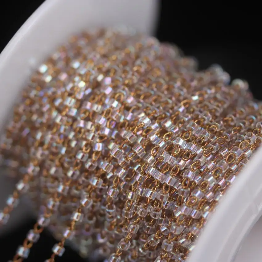 NEW! Small Size Miyuki Delica beads Link Rosary Chain,Brass Wire Wrapped Clear AB Japanese seed beads Necklace Chains Jewelry
NEW! Small Size Miyuki Delica beads Link Rosary Chain,Brass Wire Wrapped Clear AB Japanese seed beads Necklace Chains Jewelry